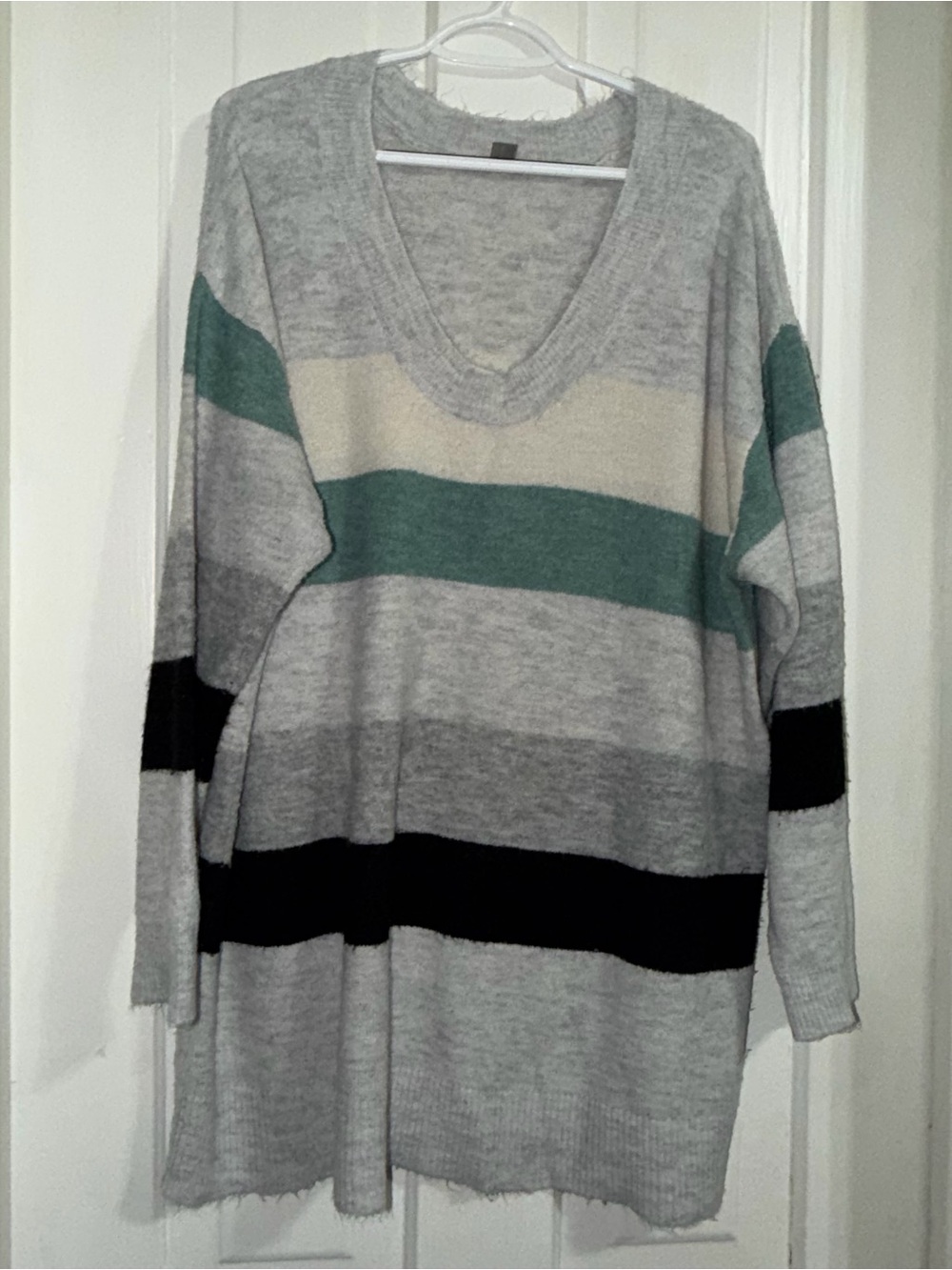 Women's plus size 2X sweater Falls Creek Gray Sweater Stripes shirt top